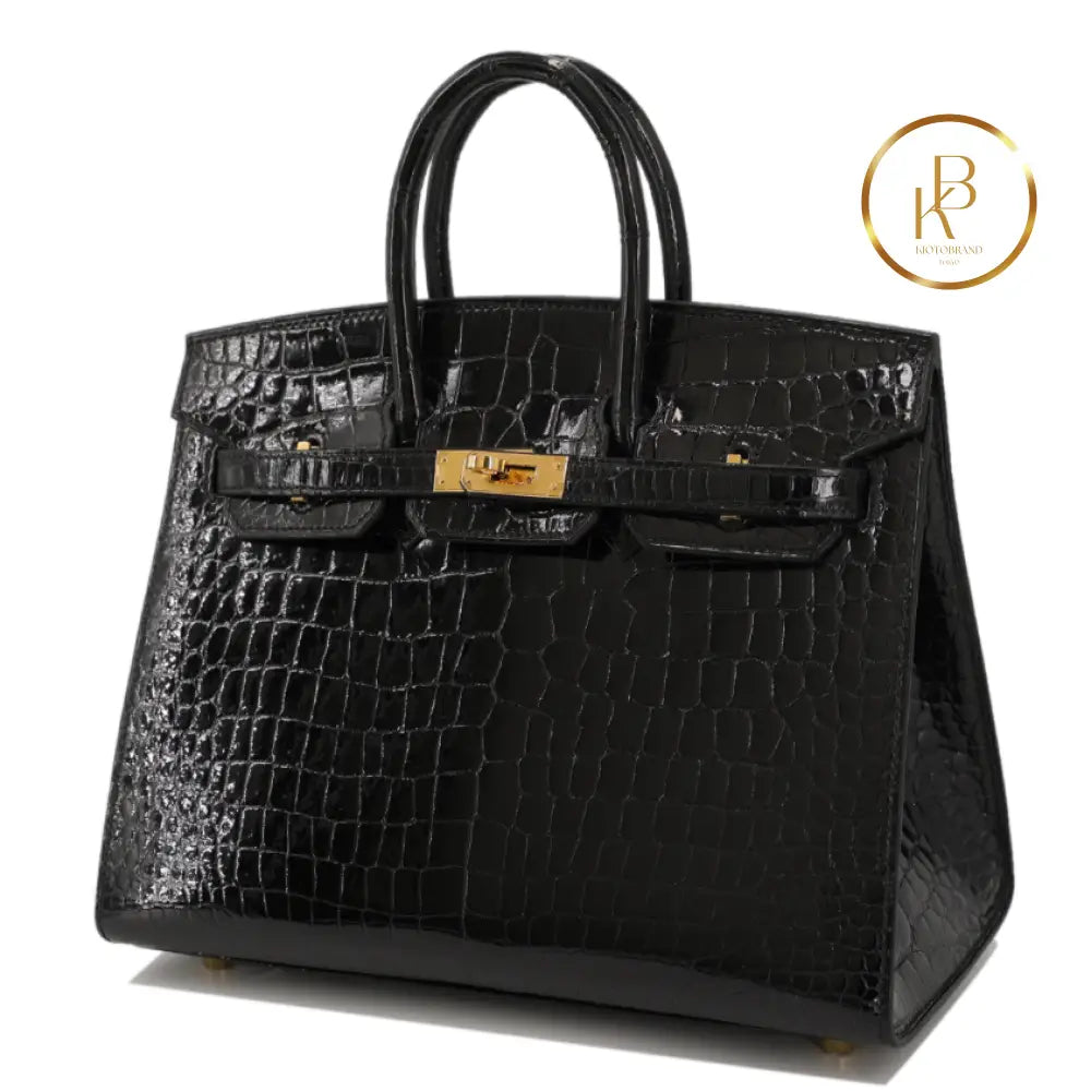 Birkin 25 Black Porosus Croc Ghw Handbags