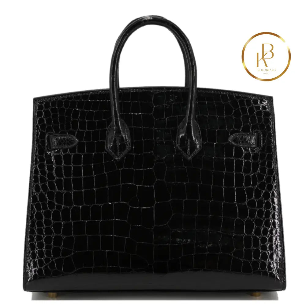 Birkin 25 Black Porosus Croc Ghw Handbags