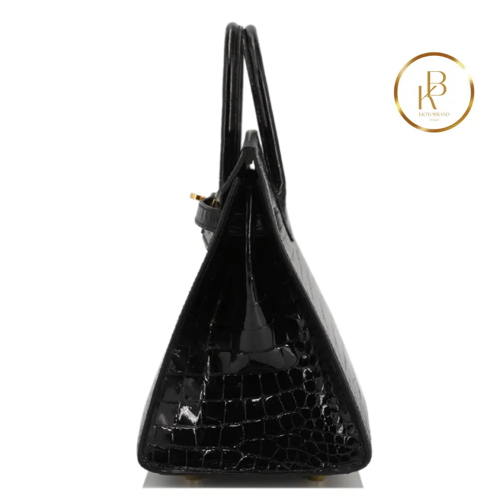 Birkin 25 Black Porosus Croc Ghw Handbags