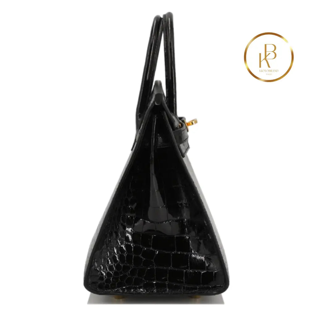 Birkin 25 Black Porosus Croc Ghw Handbags
