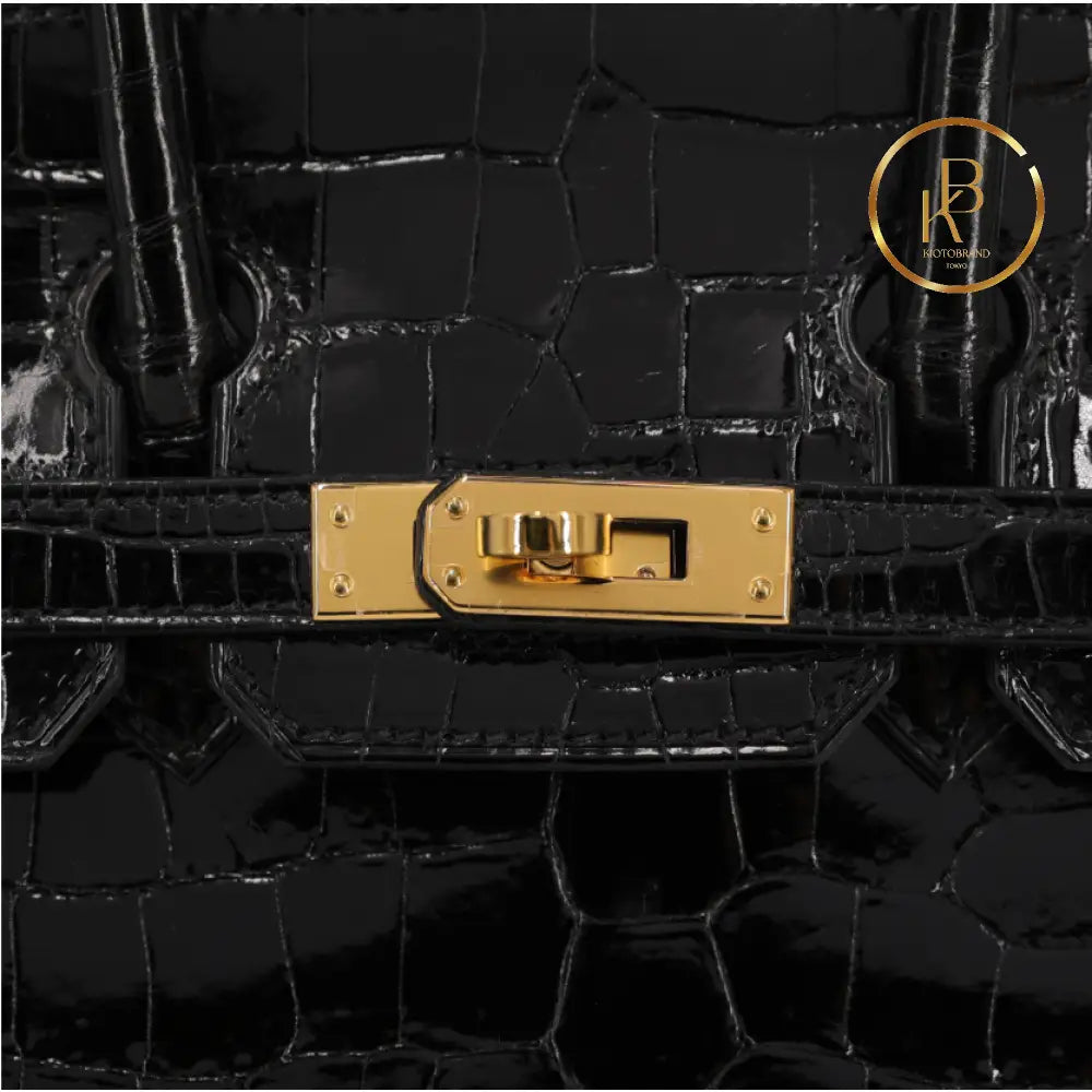 Birkin 25 Black Porosus Croc Ghw Handbags