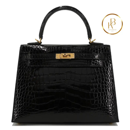Kelly 25 Black Alligator Ghw Handbags