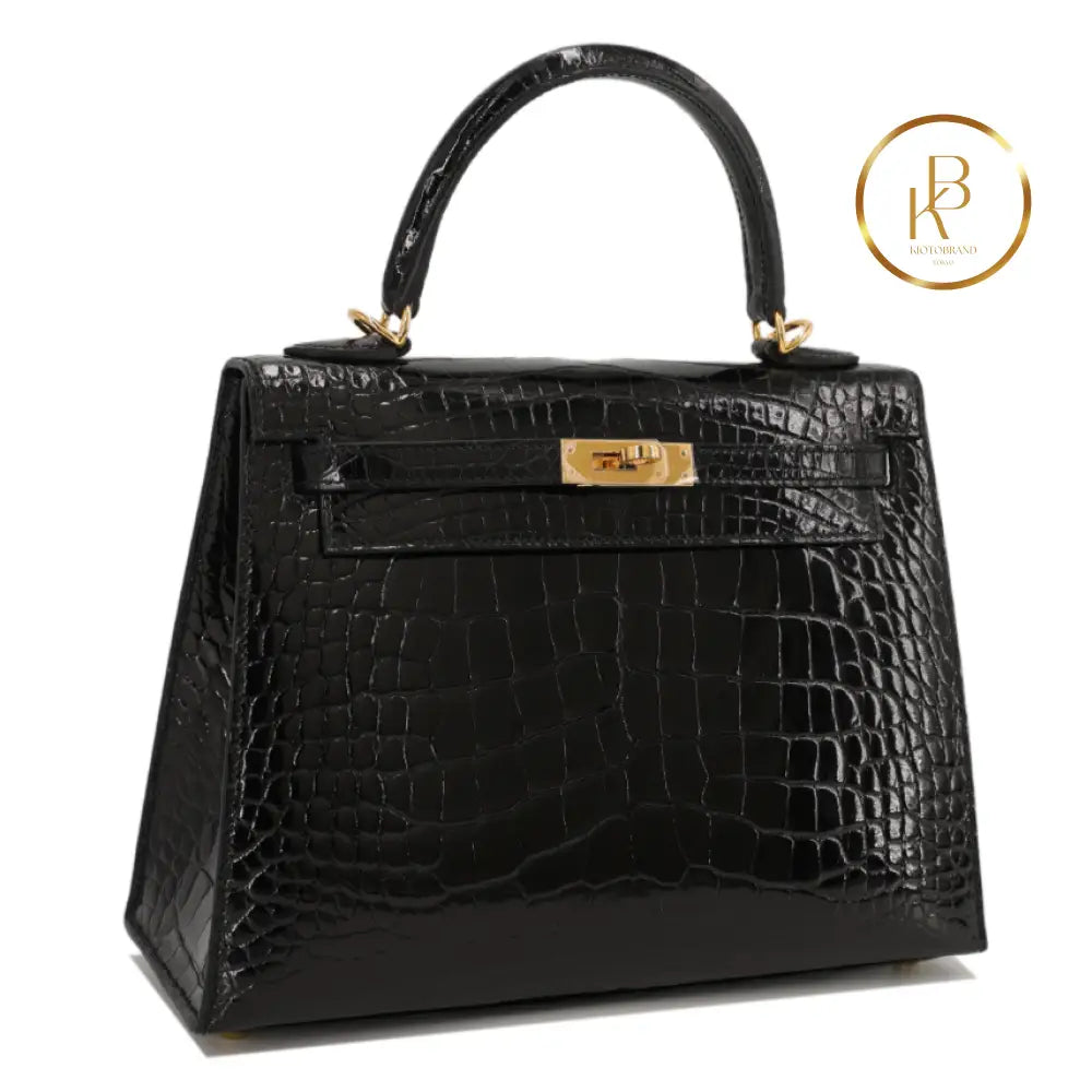 Kelly 25 Black Alligator Ghw Handbags