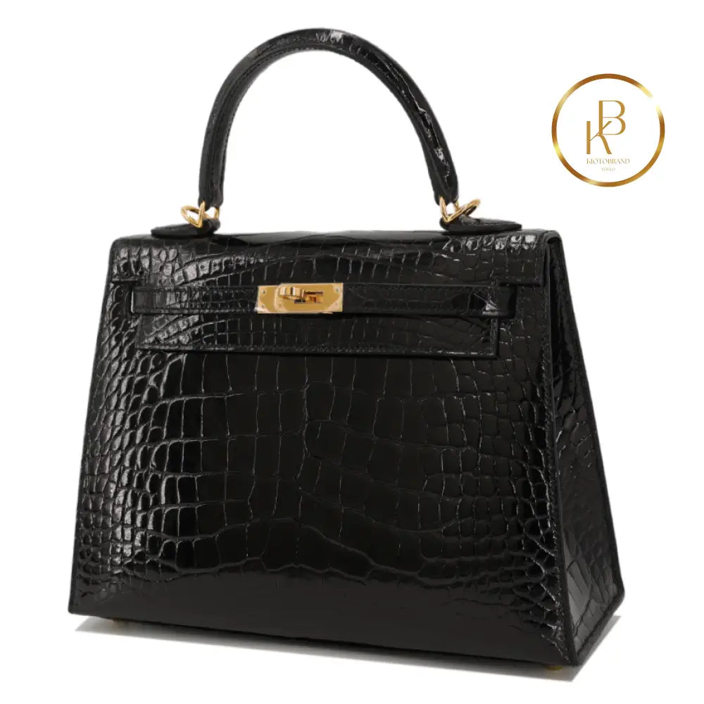 Kelly 25 Black Alligator Ghw Handbags