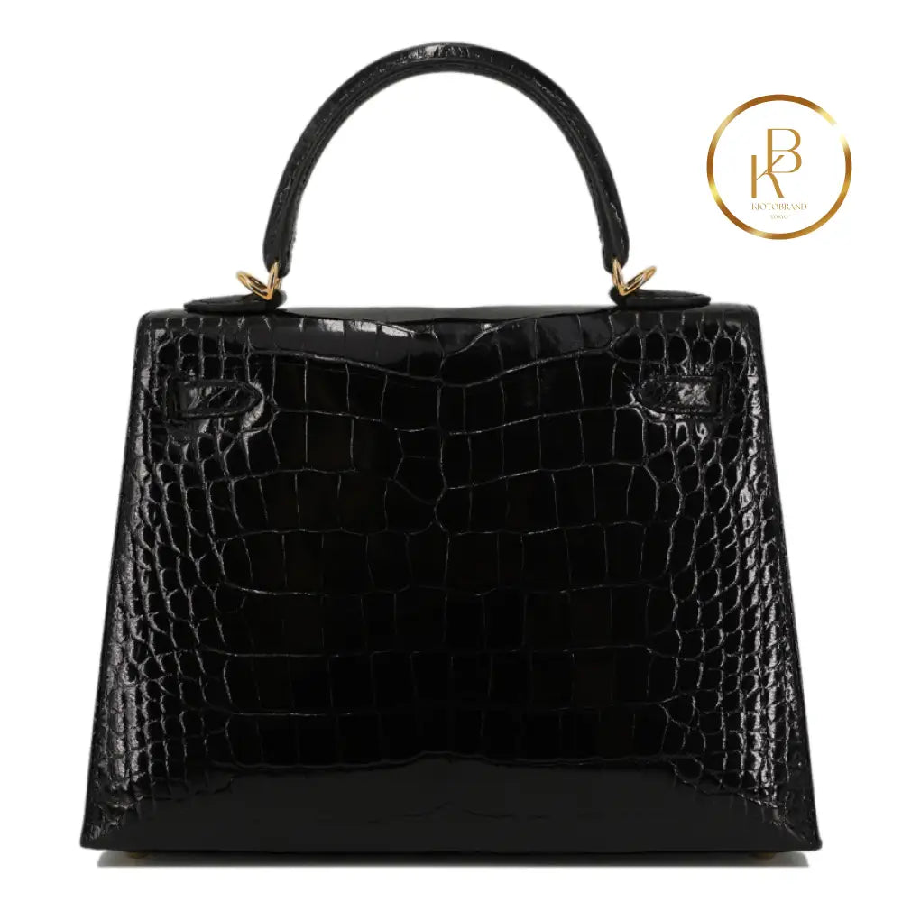 Kelly 25 Black Alligator Ghw Handbags