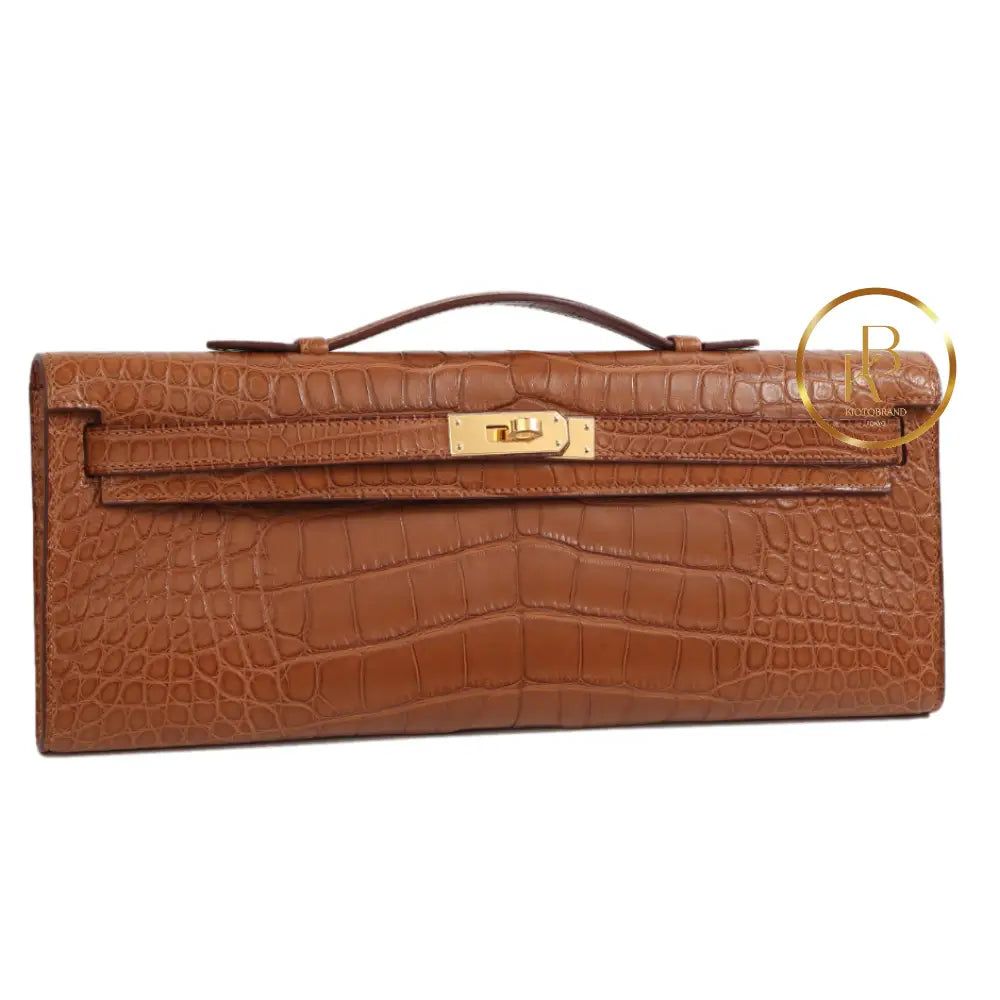 Kelly Cut Matte Alligator Gold Handbags