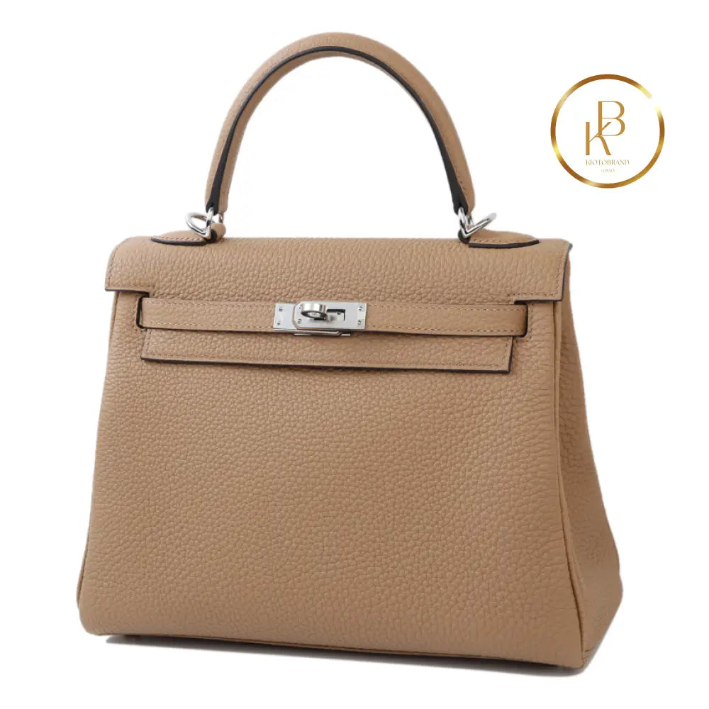 Kelly 25 Chai Togo Palladium Handbags