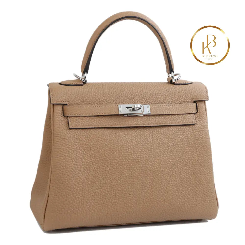 Kelly 25 Chai Togo Palladium Handbags