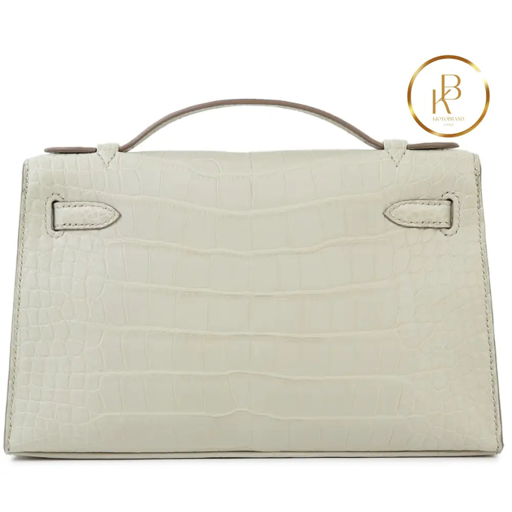 Kelly Pochette Matte Alligator Beton Handbags