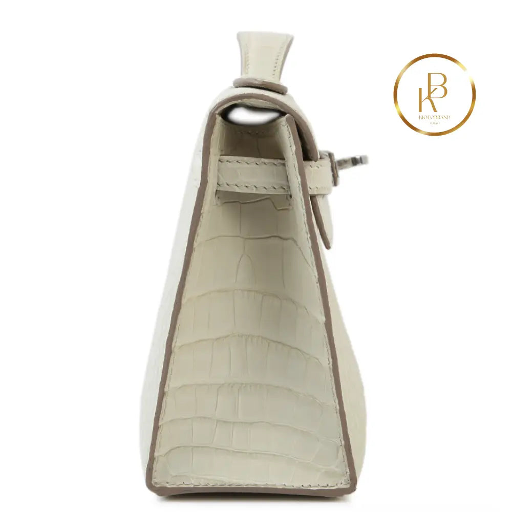 Kelly Pochette Matte Alligator Beton Handbags