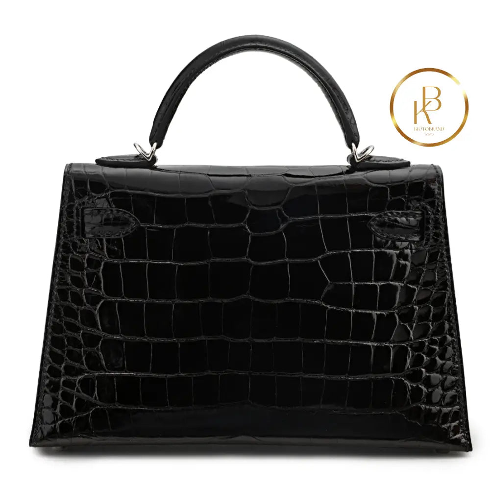 Kelly 20 Ii Mini Shiny Black Alligator Palladium Handbags