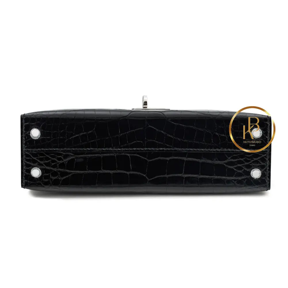 Kelly 20 Ii Mini Shiny Black Alligator Palladium Handbags