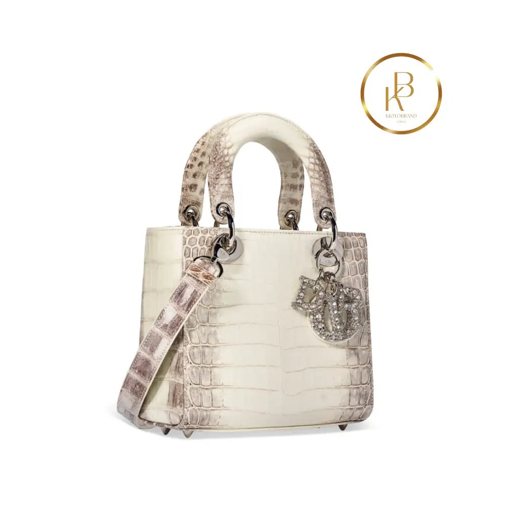 Lady Dior White Himalaya Niloticus Croc Bag Silver & Crystal Hardware Handbags