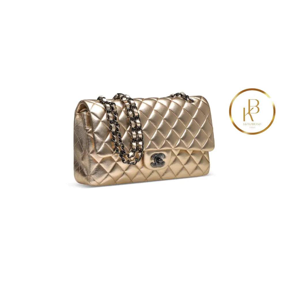 Metallic Classic Double Flap Black Hardware Handbags