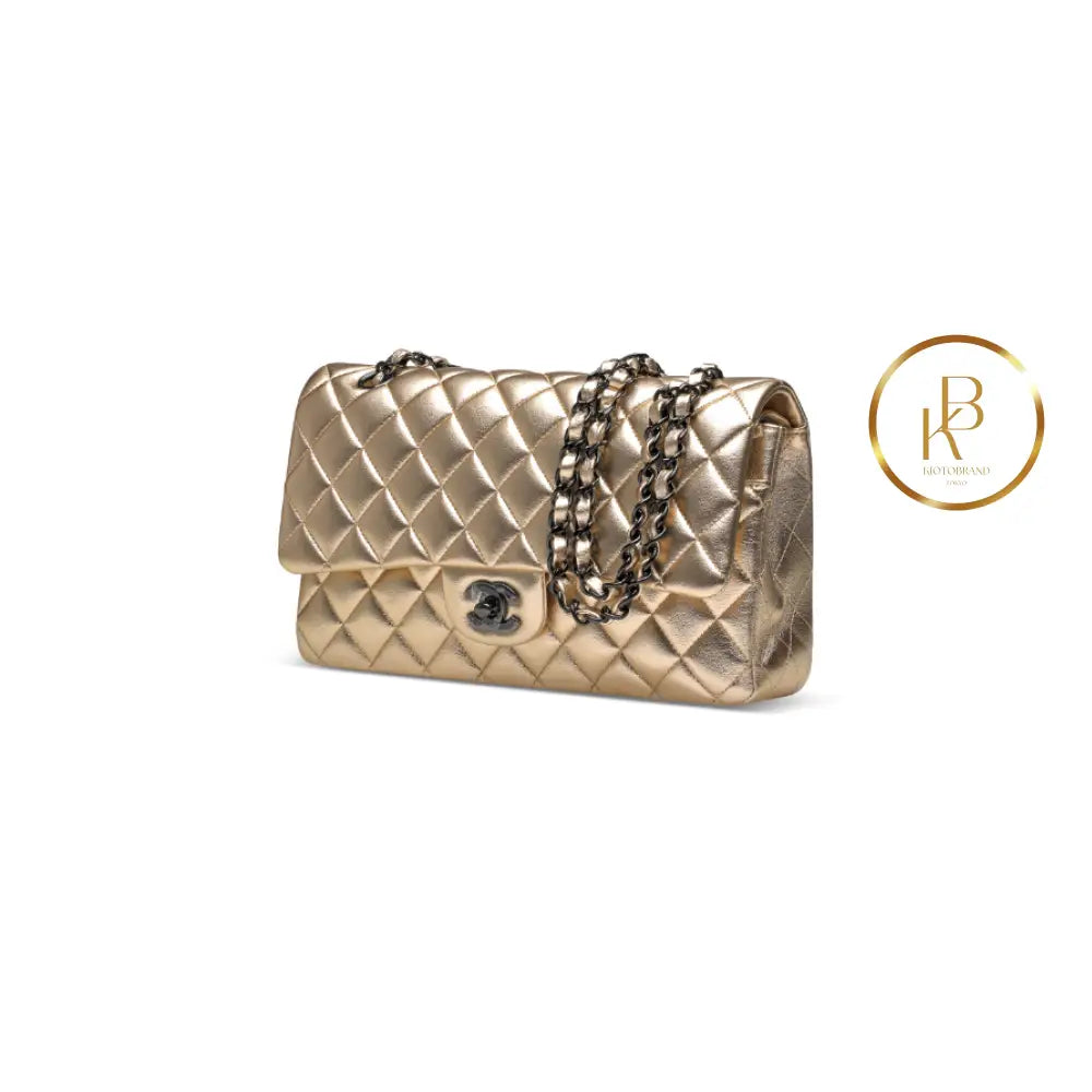 Metallic Classic Double Flap Black Hardware Handbags