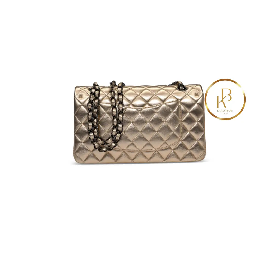Metallic Classic Double Flap Black Hardware Handbags