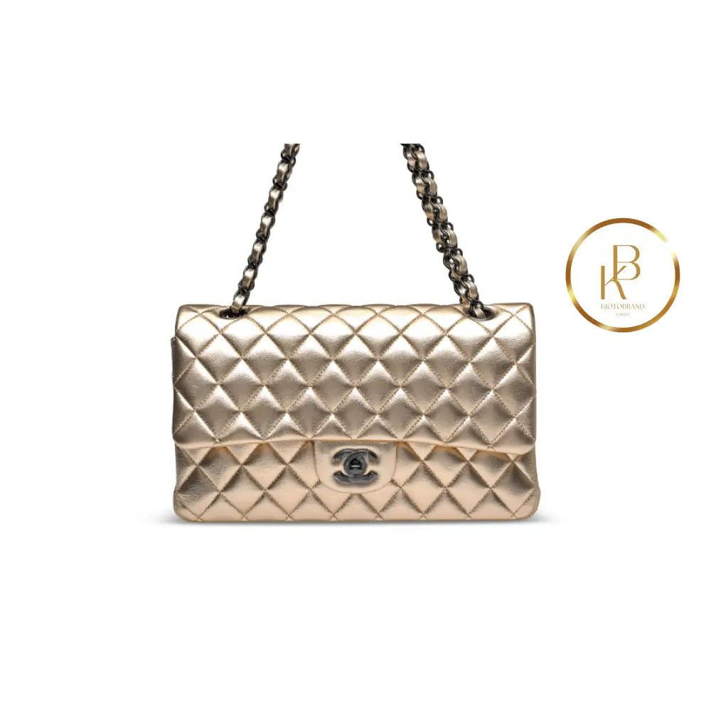 Metallic Classic Double Flap Black Hardware Handbags