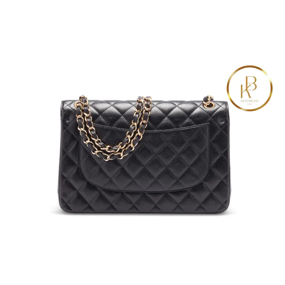 Black Caviar Jumbo Double Flap Gold Hardware Handbags