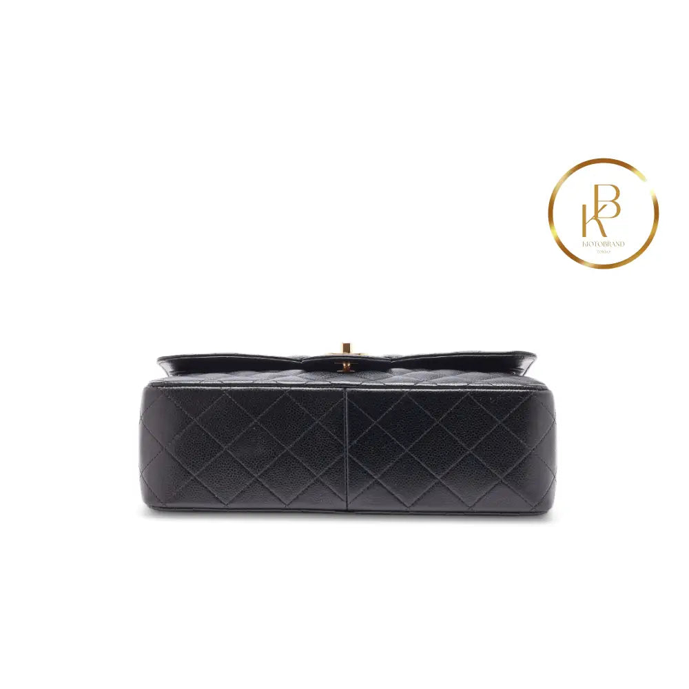 Black Caviar Jumbo Double Flap Gold Hardware Handbags