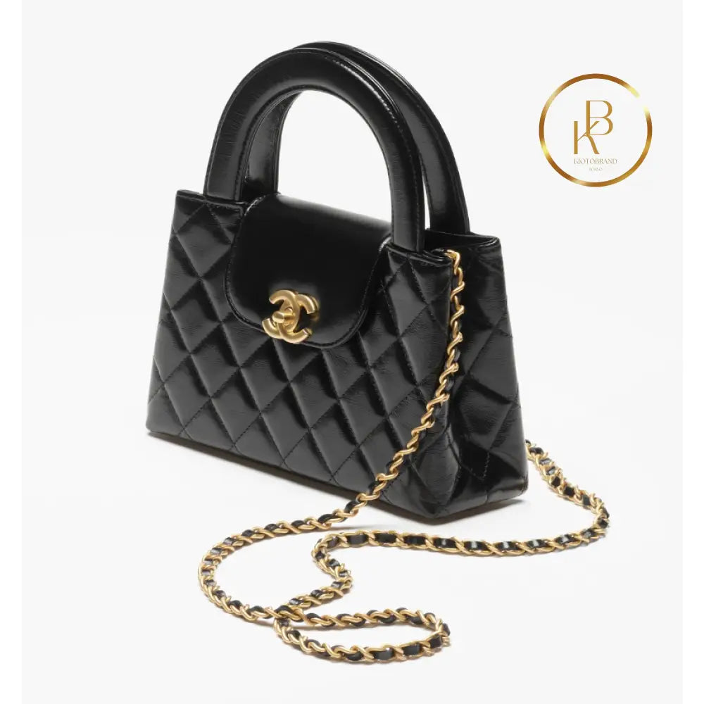 Cc Kelly Bag Shiny Aged Calfskin & Gold-Tone Metal Black Handbags