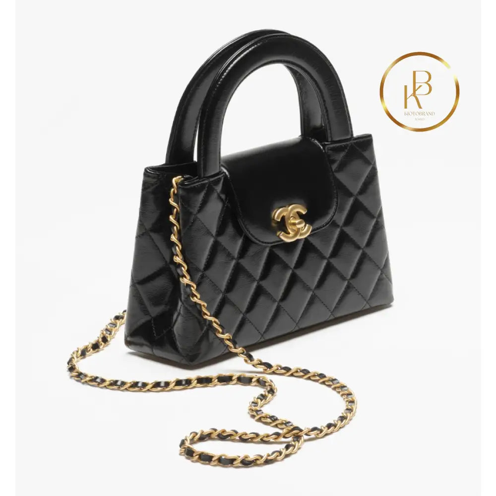 Cc Kelly Bag Shiny Aged Calfskin & Gold-Tone Metal Black Handbags