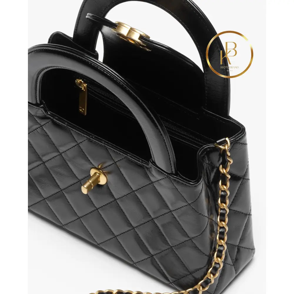 Cc Kelly Bag Shiny Aged Calfskin & Gold-Tone Metal Black Handbags