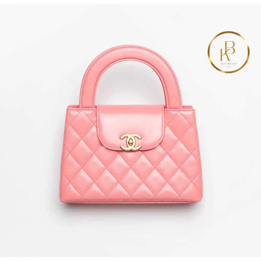 Cc Kelly Bag Shiny Aged Calfskin & Gold-Tone Metal Pink Handbags