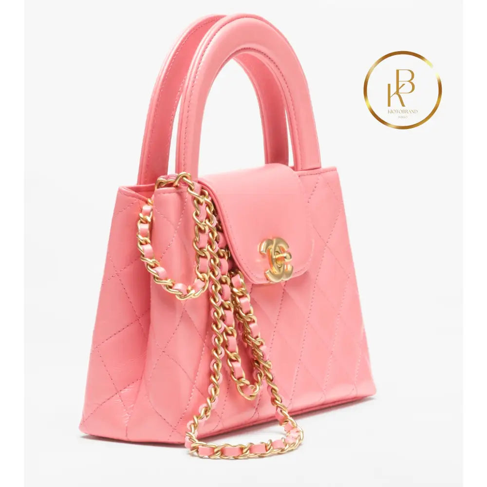 Cc Kelly Bag Shiny Aged Calfskin & Gold-Tone Metal Pink Handbags