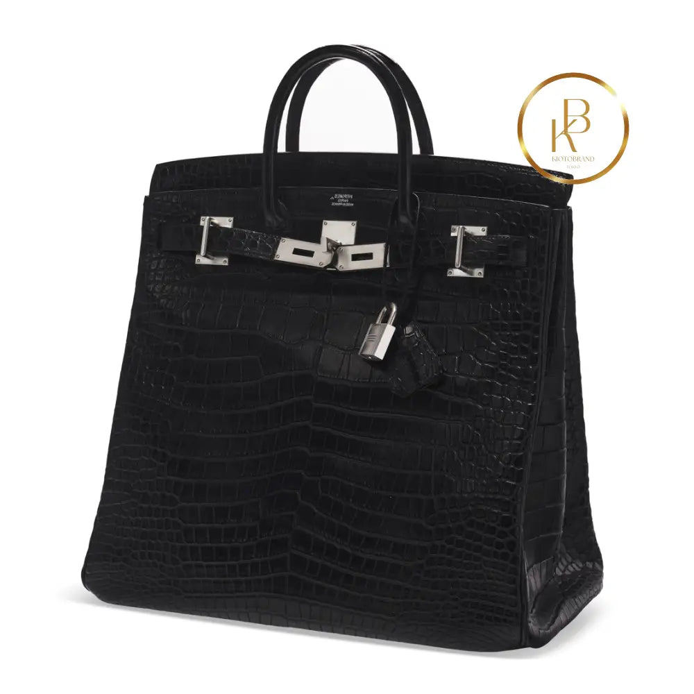 Birkin Hac 40 Matte Black Porosus Croc Palladium Hardware Handbags