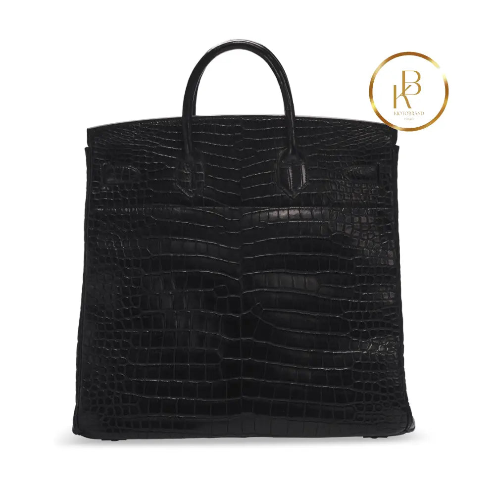 Birkin Hac 40 Matte Black Porosus Croc Palladium Hardware Handbags