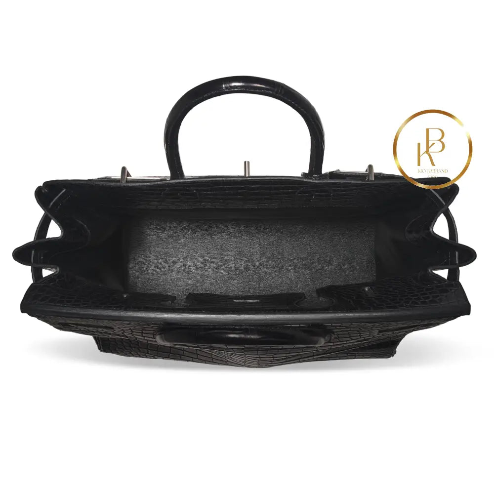 Birkin Hac 40 Matte Black Porosus Croc Palladium Hardware Handbags