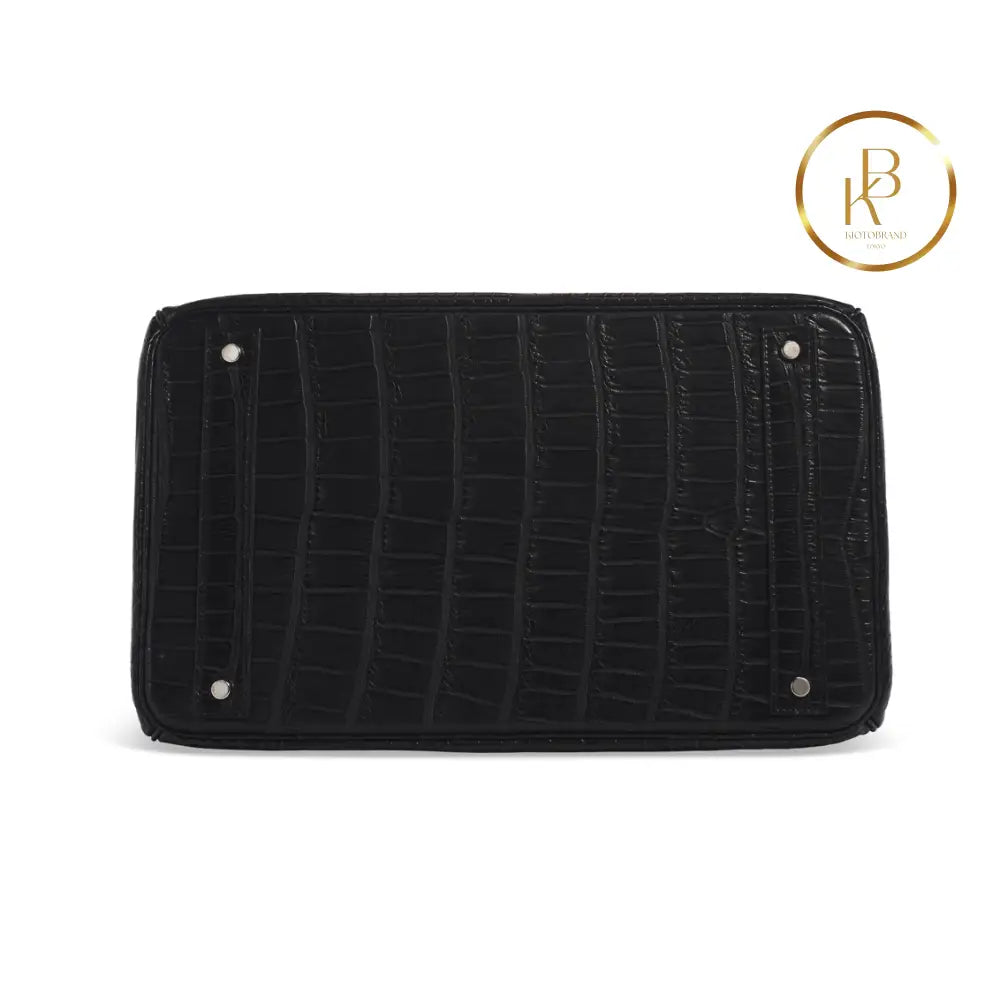 Birkin Hac 40 Matte Black Porosus Croc Palladium Hardware Handbags