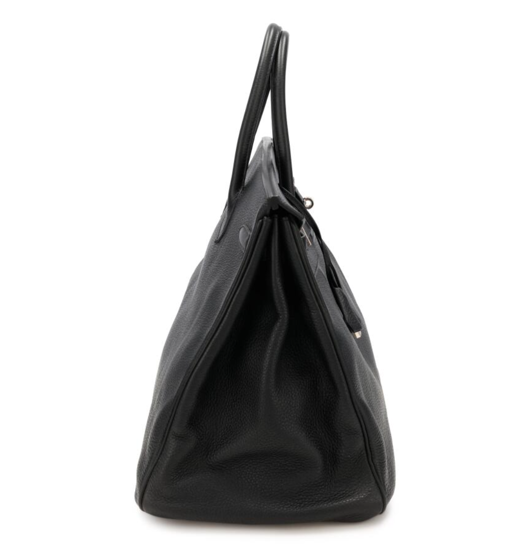 Birkin 40 Black Clemence Palladium Handbags