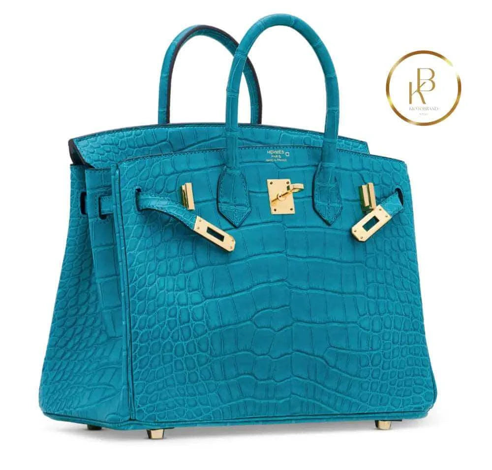 Birkin 25 Bleu Paon Alligator Gold Hardware Handbags