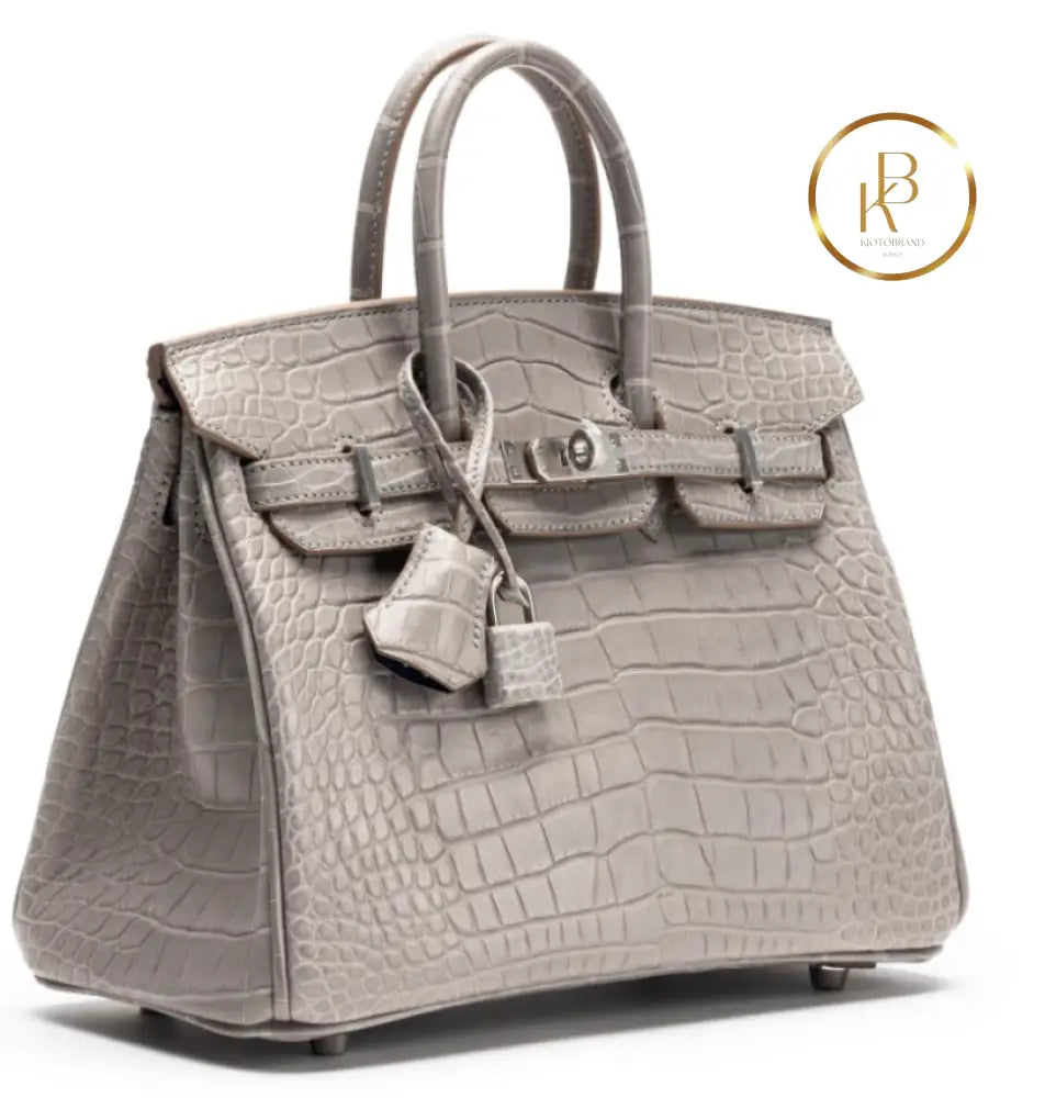 Birkin 25 Gris Perle Matte Alligator Hss Handbags