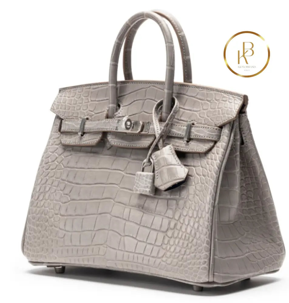 Birkin 25 Gris Perle Matte Alligator Hss Handbags