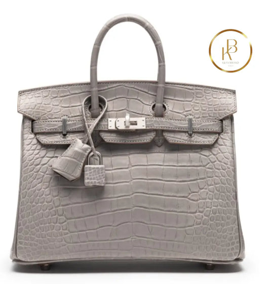 Birkin 25 Gris Perle Matte Alligator Hss Handbags