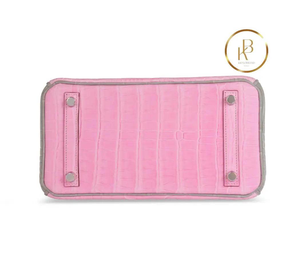 Birkin 25 Matte Pink 5P & Gris Perle Alligator Handbags