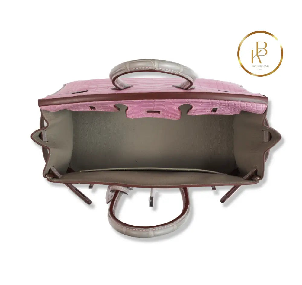 Birkin 25 Matte Pink 5P & Gris Perle Alligator Handbags