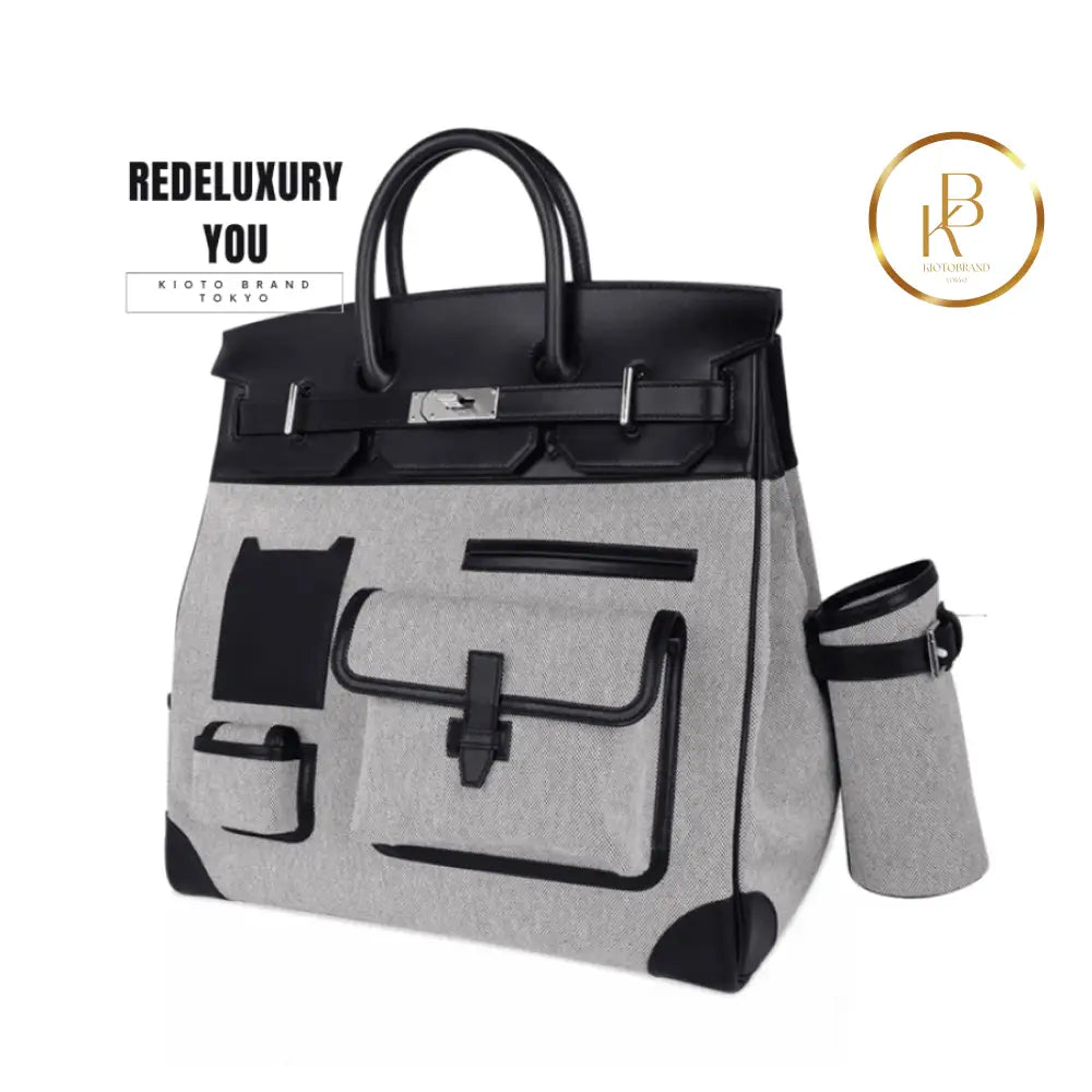 Birkin 40 Cargo Hac Black Evercalf Leather/Toile H Ecru Noir