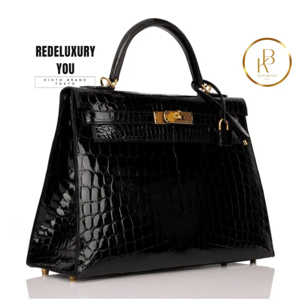Kelly 32 Sellier Black Shiny Niloticus Crocodile