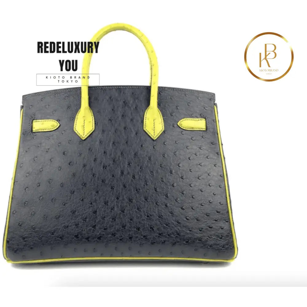 Birkin 30 Charcoal And Kiwi Ostrich Horseshoe