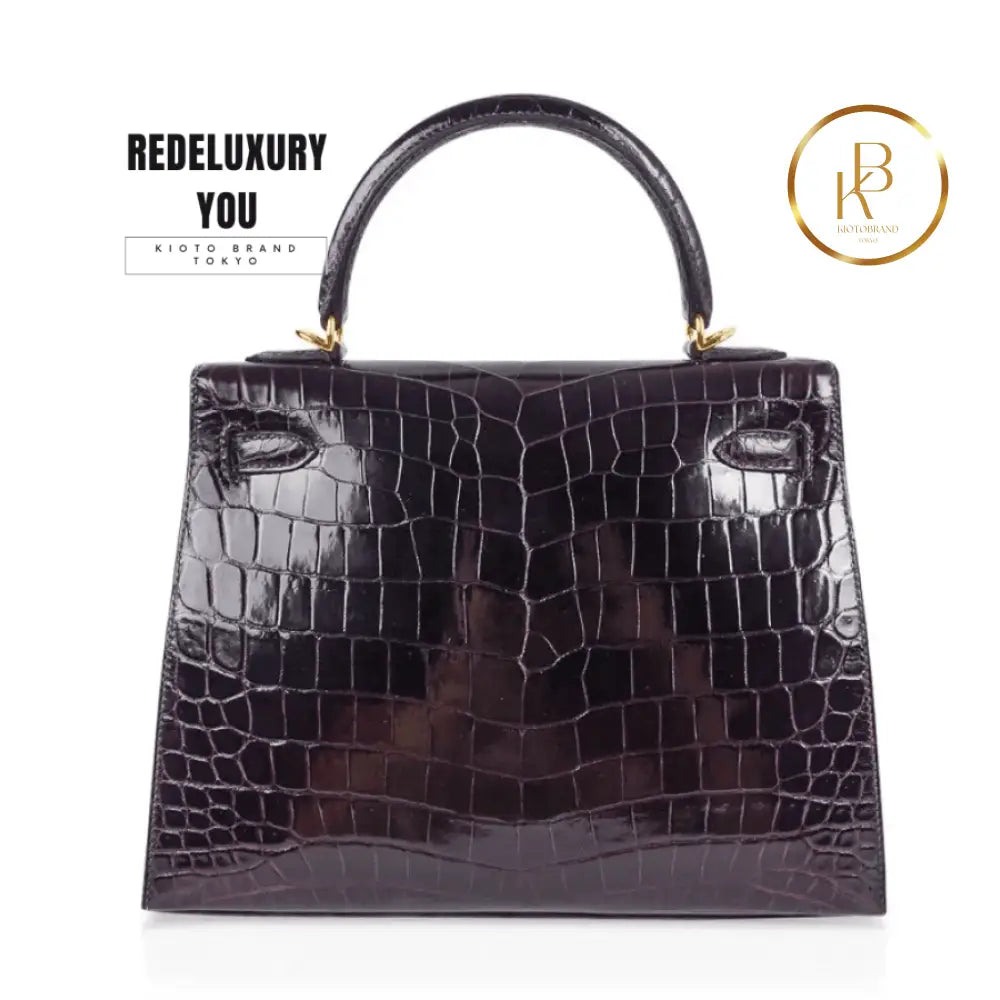 Kelly 25 Crocodile Prunoir Deep Plum Purple