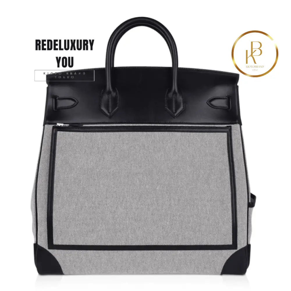 Birkin 40 Cargo Hac Black Evercalf Leather/Toile H Ecru Noir