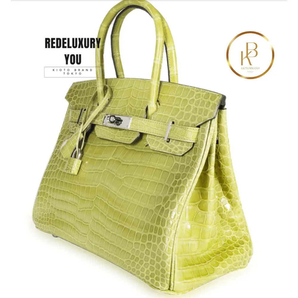 Birkin 30 Shiny Vert Anis Porosus Crocodile Phw