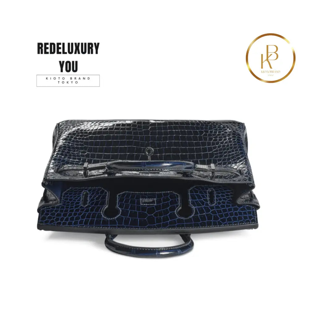 Birkin 30 Shiny Bleu Marine Porosus Croc 18K White Gold & Diamond Hardwar