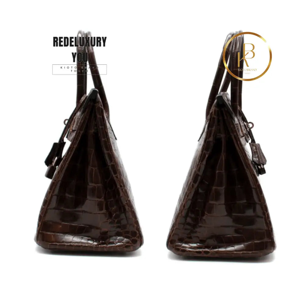 Birkin 30 Chocolate Shiny Porosus Crocodile