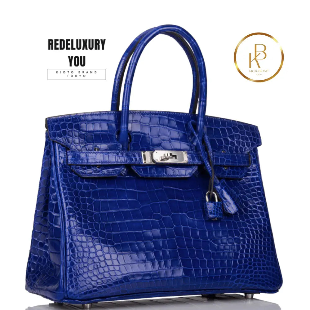 Birkin 30 Bleu Electrique Shiny Porosus Crocodile