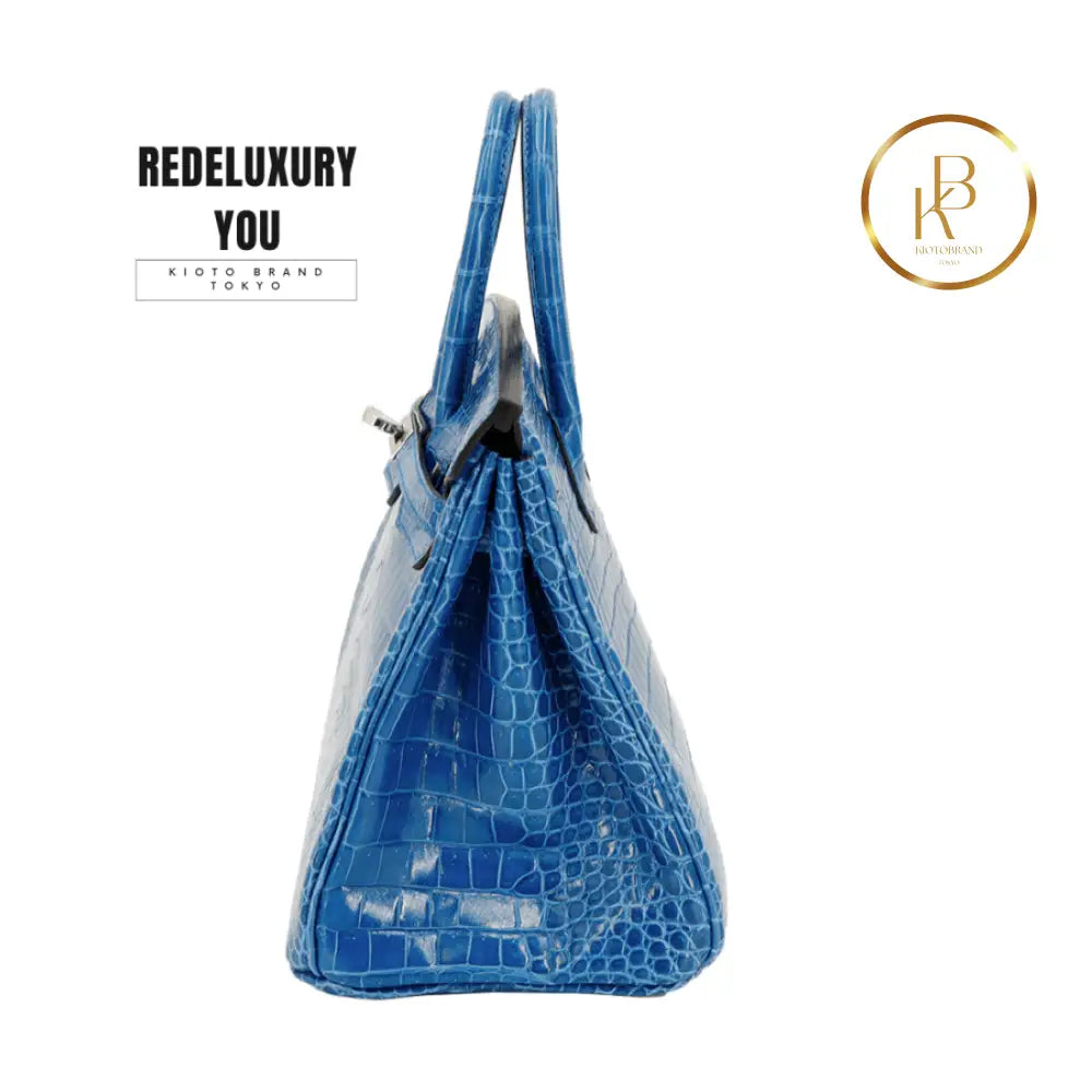 Birkin 35 Bleu Zellige Shiny Porosus Croc