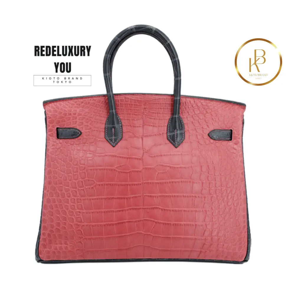 Birkin 35 Hss Special Order Matte Alligator Black Bois De Rose & Graphit